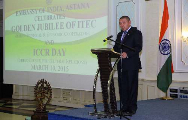 H.E. Mr. Askar Mussinov, Deputy Foreign Minister of Kazakhstan addressing the gathering on the occasion of celebration of Golden Jubilee of ITEC Programme and ICCR Day (Nur-Sultan, March 10, 2015)